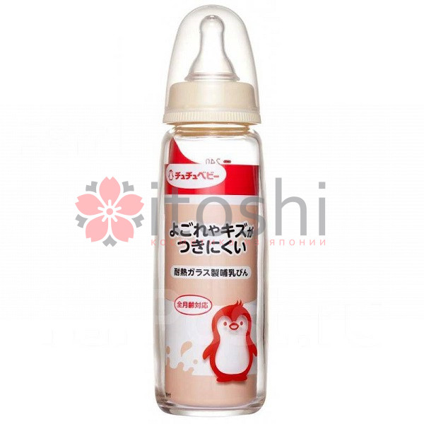Стеклянная бутылочка для кормления с силиконовой соской (с узким горлышком) Chu Chu Baby