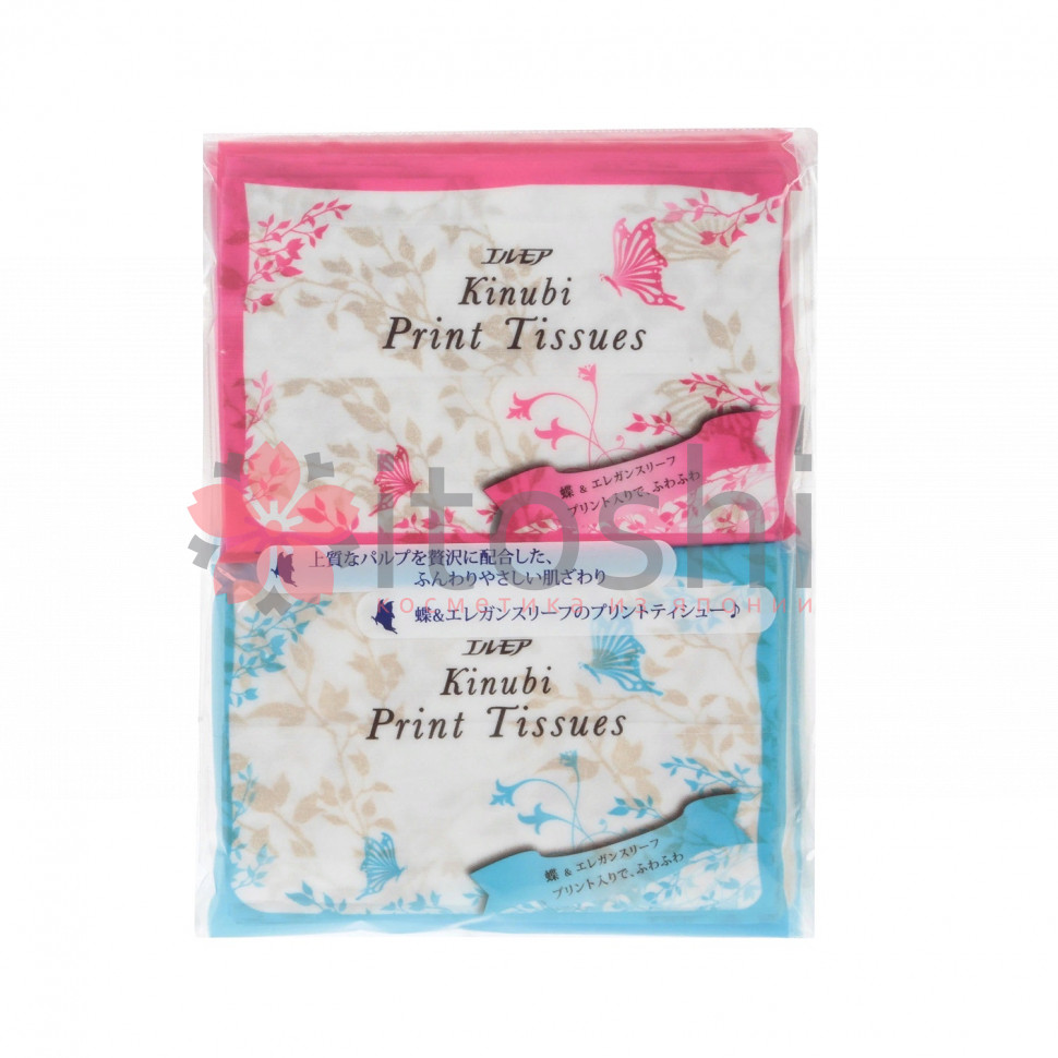 Бумажные двухслойные салфетки (платочки) с шелком Kami Shodji ELLEMOI Kinubi Print Tissues 