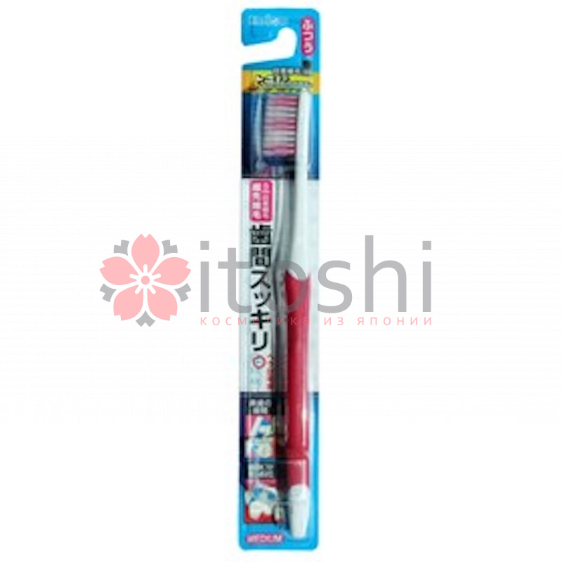 Зубная щетка EBISU (с прорезиненной ручкой и утонченными кончиками. Средней жесткости)